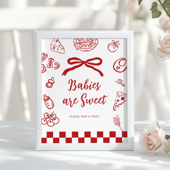 Babies are sweet Whimsical Bow Pizza Baby Shower Poster (Creator Uploaded)