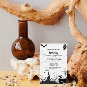 Babies Brewing Twin Halloween Black Baby shower Invitation