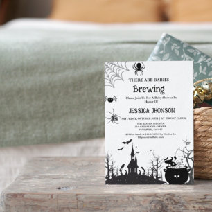 Babies Brewing Twin Halloween Black  Baby shower Invitation