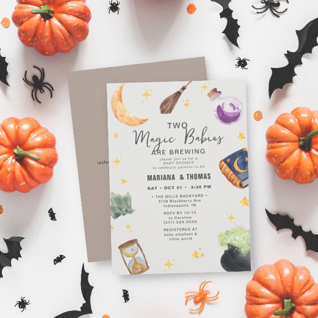 Babies Brewing Twins Neutral Halloween Baby Shower Invitation (Creator Uploaded)