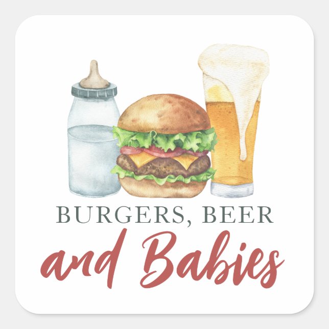 Babies, Burgers and Beer Baby shower  Square Sticker (Front)