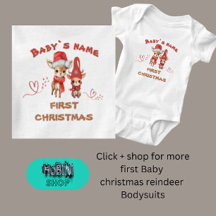Babies first christmas cute heartful reindeers baby bodysuit