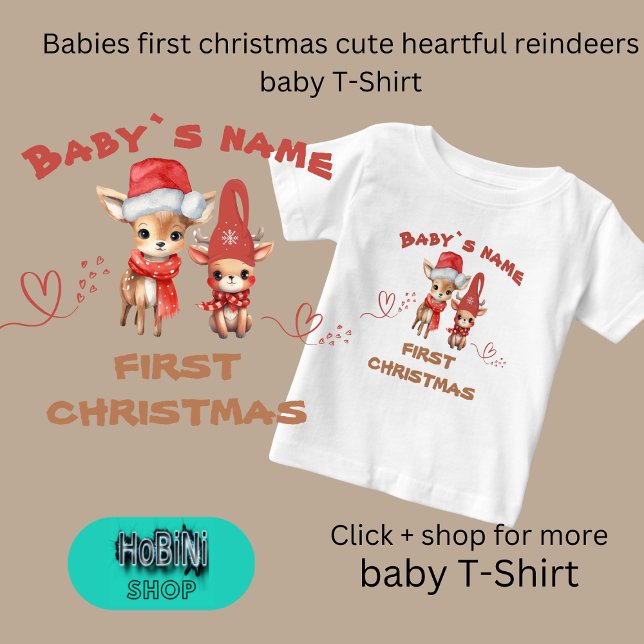 Babies first christmas cute heartful reindeers  baby T-Shirt (Babies first christmas cute heartful reindeers baby T-Shirt)