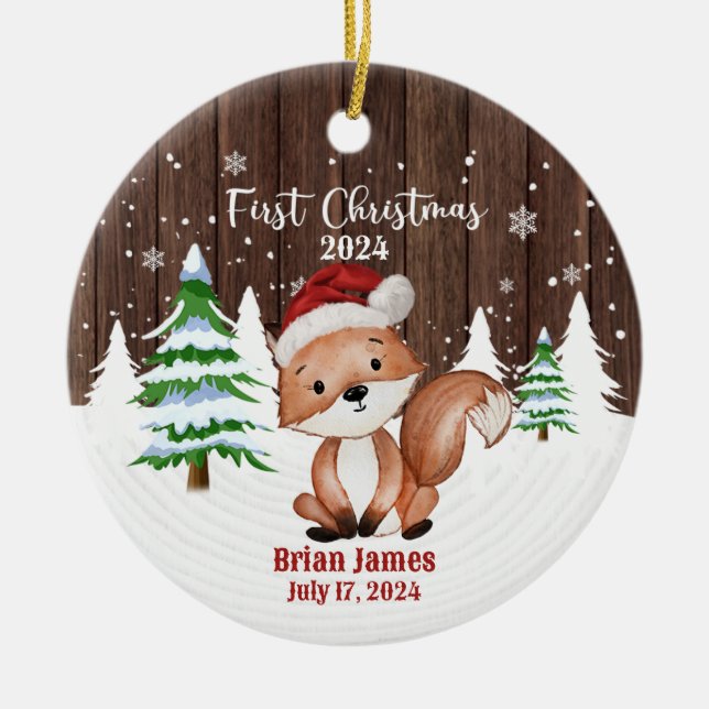 Babies First Christmas Fox Ornament (Front)