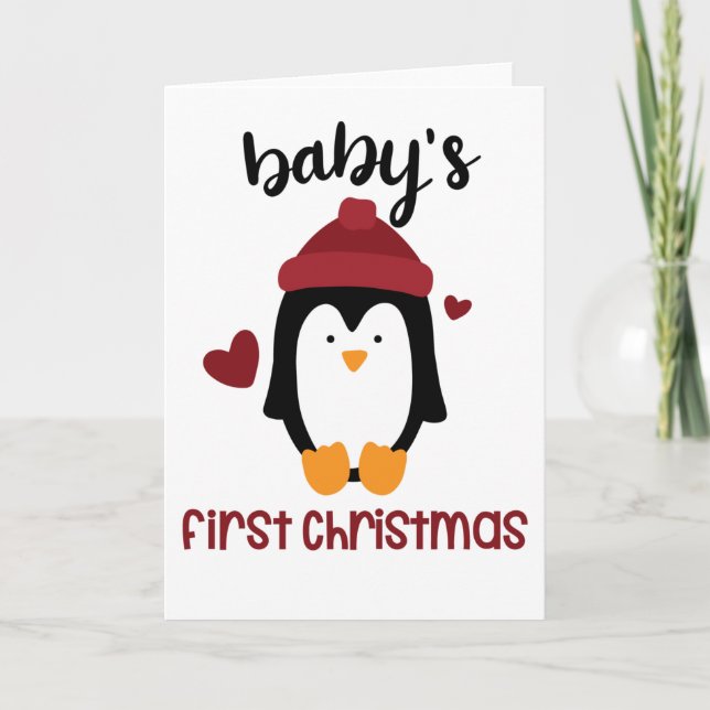 Babies First Christmas Merry Christmas Penguin Card (Front)