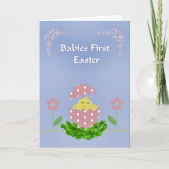 Babies First Easter Card with Baby Chick & Egg (Front)