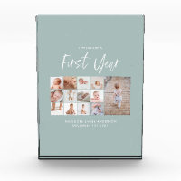 Babies first year photo collage script blue