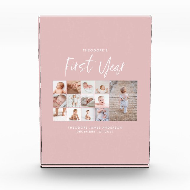 Babies first year photo collage script pink (Front)