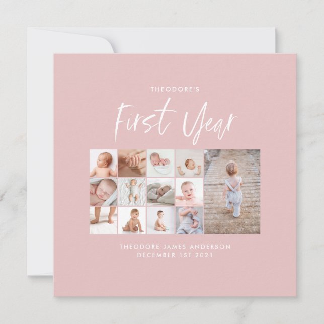 Babies first year photo collage script pink (Front)