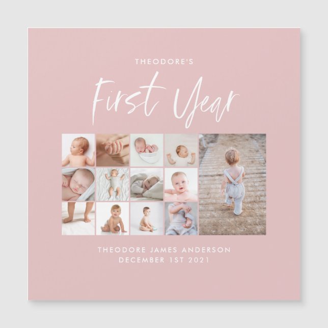 Babies first year photo collage script pink (Front)
