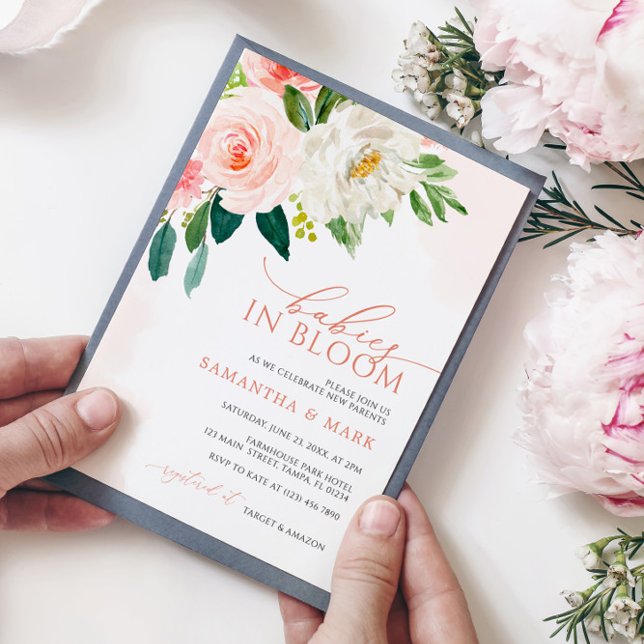 Babies in Bloom Blush Pink Twins Baby Shower Invitation (Creator Uploaded)