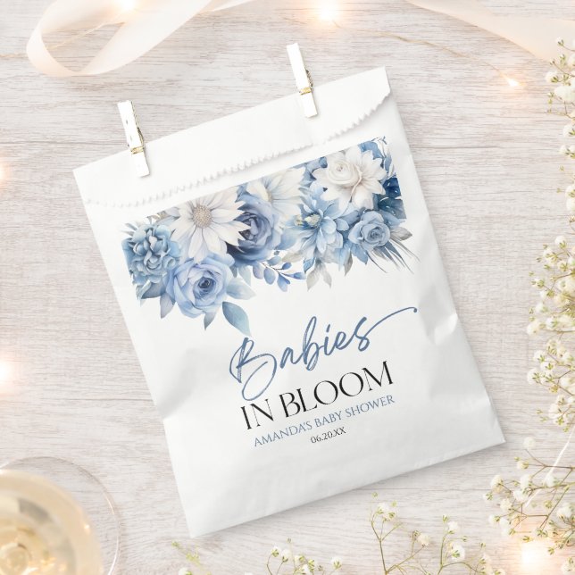 Babies In Bloom Dusty Blue Floral Baby Shower Favour Bag (Clipped)