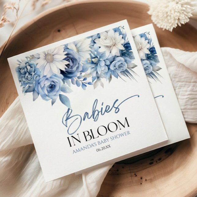 Babies In Bloom Dusty Blue Floral Baby Shower Napkin (Creator Uploaded)