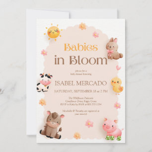 Babies in Bloom Farm Animals Baby Shower  Invitation