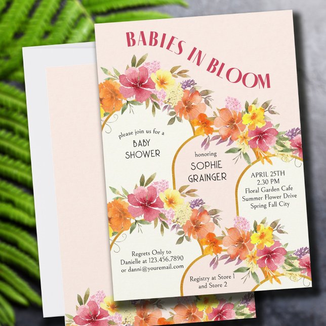 Babies in Bloom Floral Gold Arch Twins Baby Shower Invitation (Creator Uploaded)