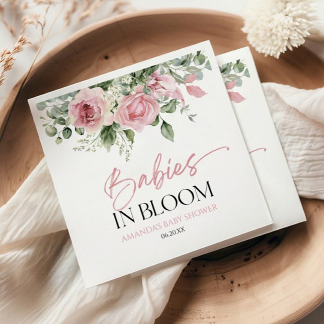 Babies In Bloom Pink Rose Floral Twins Baby Shower Napkin (Creator Uploaded)