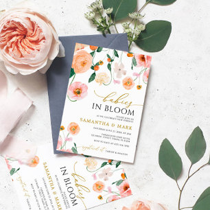 Babies in Bloom Poppies Flowers Twins Baby Shower Invitation