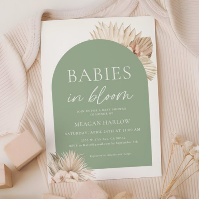 Babies In Bloom Sage Green Twins Baby Shower Invitation (Creator Uploaded)