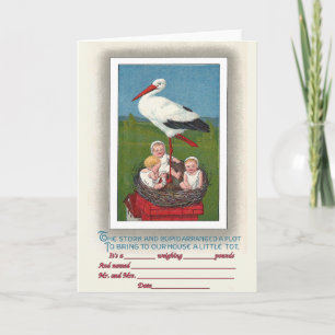 Babies in Stork Nest Vintage Birth Announcement