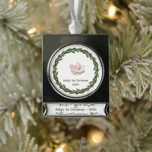 Babies (Kelly’s) 1st Christmas Custom Baby’s Name Silver Plated Banner Ornament