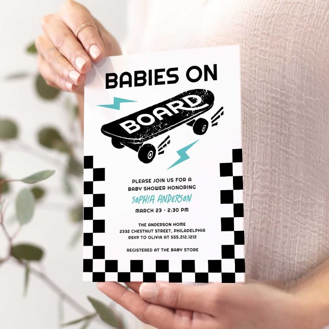 Babies on Board Skateboard Twins Baby Shower Invitation (Creator Uploaded)