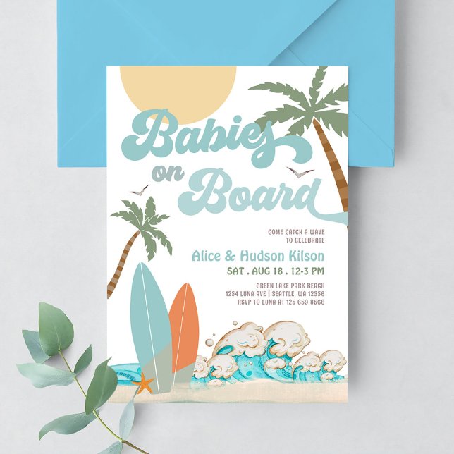 Babies on Board Sprinkle Surf Surfing Baby Shower  Invitation (Creator Uploaded)