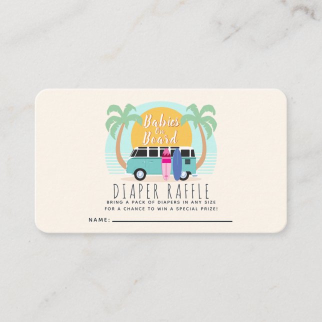 Babies on Board Van Twins Diaper Raffle Business Card (Front)