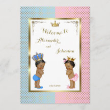 Babies Shower TWINS,pink blue,elegant backgrd 5x7
