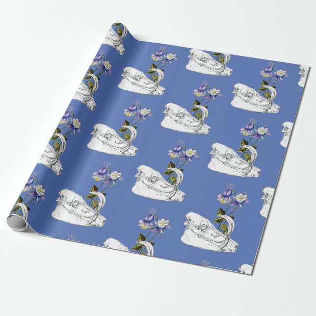 Babirusa Skull with Columbine Flower  Wrapping Paper (Unrolled)