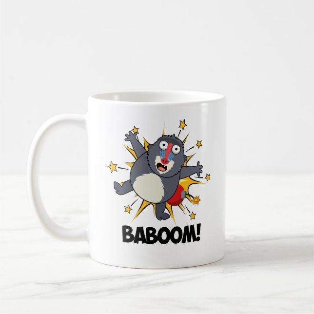 Baboom Funny Exploding Baboon Pun  Coffee Mug (Left)