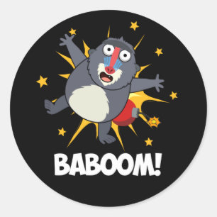 Baboom Funny Exploding Baboon Pun Dark BG Classic Round Sticker