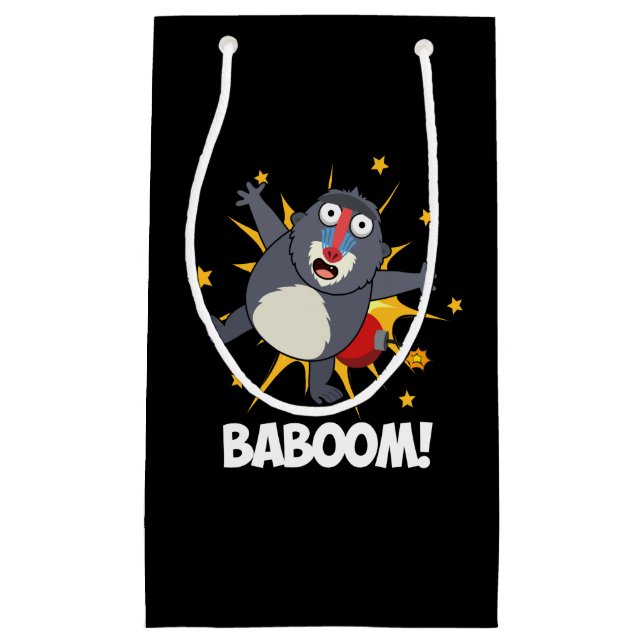 Baboom Funny Exploding Baboon Pun Dark BG Small Gift Bag (Front)