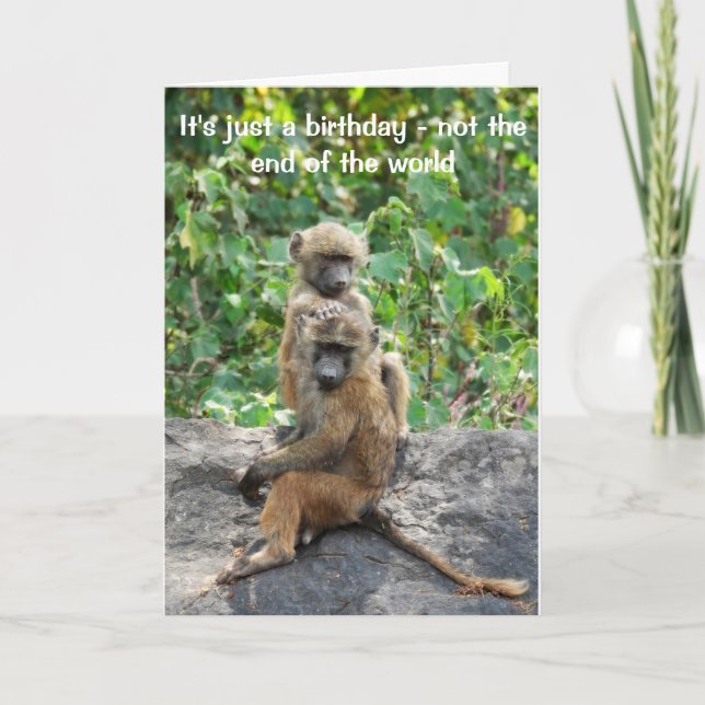 Baboon Birthday card, over the hill Holiday Card (Front)