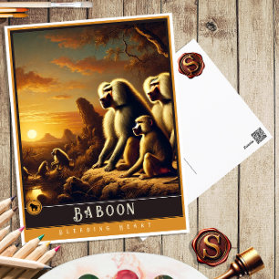 Baboon Cute Family Vintage Animal Postcard