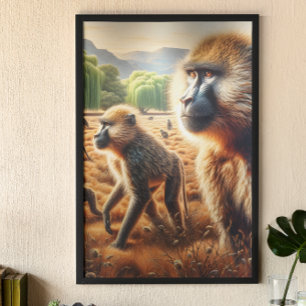Baboon Family Reunion: A Field of Harmony Poster
