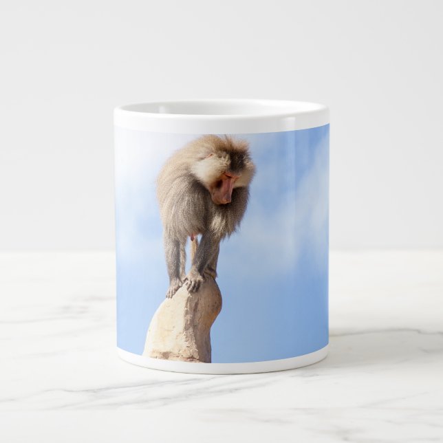 Baboon monkey on top of a mountain large coffee mug (Front)