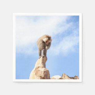 Baboon monkey on top of a mountain napkin