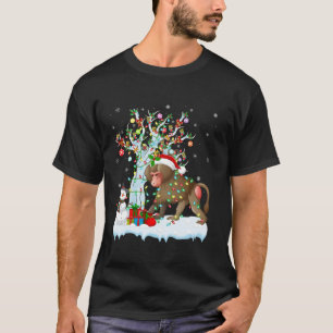 Baboon Xmas Lighting Tree Santa Hat Baboon Christm T-Shirt
