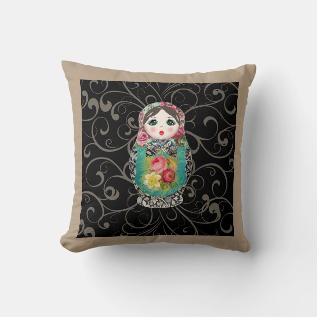Babushka Russian Doll Colourful Bold Rose Flower 2 Cushion (Front)