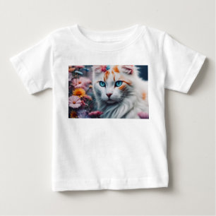 Baby 12 mos. white t-shirt adorable cat blue eyes