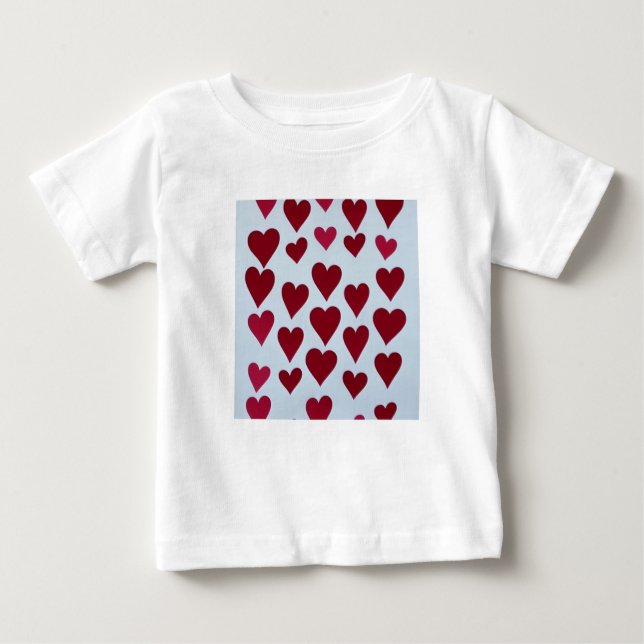 Baby 12 mos. white t-shirt with red hearts design  (Front)