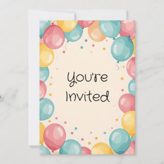 Baby 1st Birthday Balloon Design Invitation