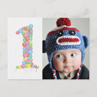 Baby 1st Birthday Balloons Thanks Photo Postcard