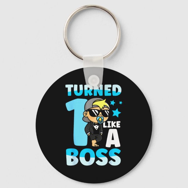Baby 1st Birthday Boy Girl 1 Year Like A Boss Kids Key Ring (Front)