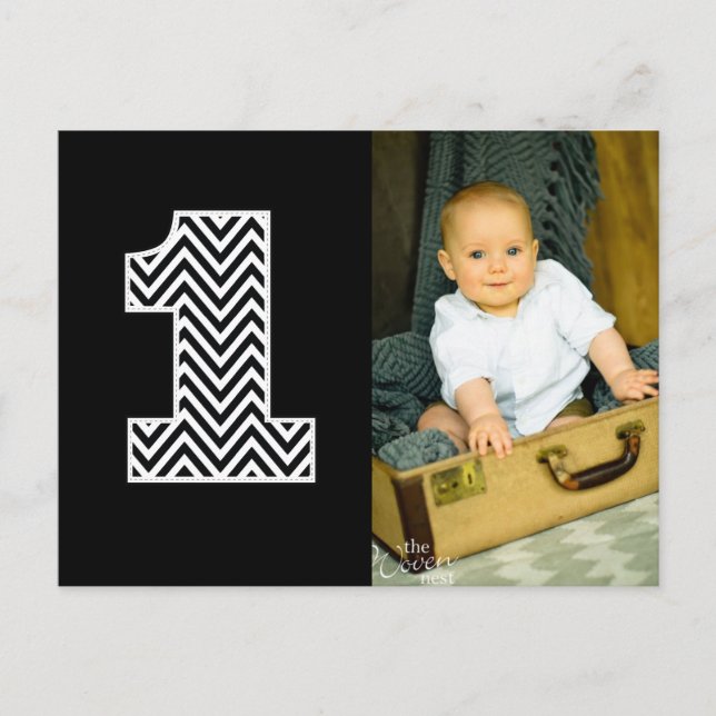 Baby 1st Birthday Chevron Thanks Photo Postcard (Front)