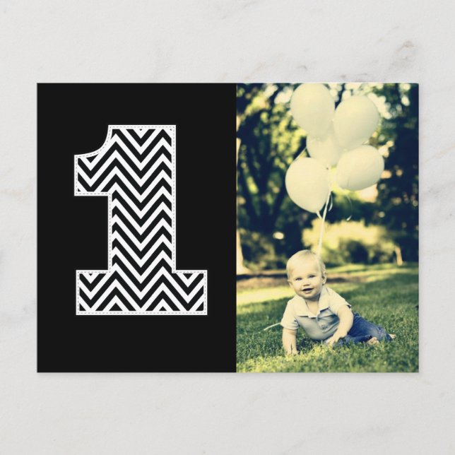 Baby 1st Birthday Chevron Thanks Photo Postcard (Front)