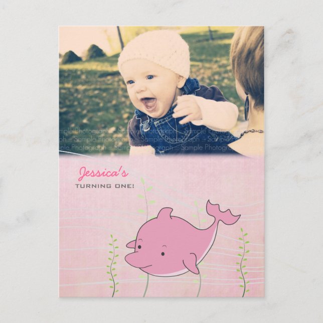 Baby 1st Birthday Party Dolphin Invite Card (Front)