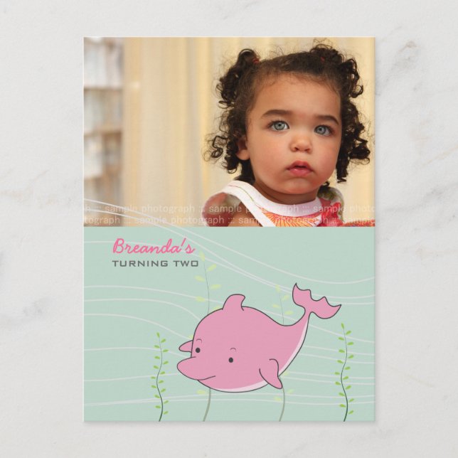 Baby 1st Birthday Party Dolphin Invite Card (Front)