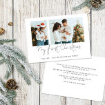 Baby 1st Christmas 2 Photos Script Birth Announce Holiday Card<br><div class="desc">Baby 1st Christmas 2 Photos Script and optional Birth Announcement  Simply replace the two sample photos with your own and personalise with your greeting and names at the bottom and message on the back. My first Christmas is in a stylish set script.</div>