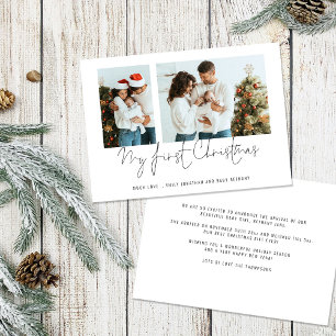 Baby 1st Christmas 2 Photos Script Birth Announce Holiday Card